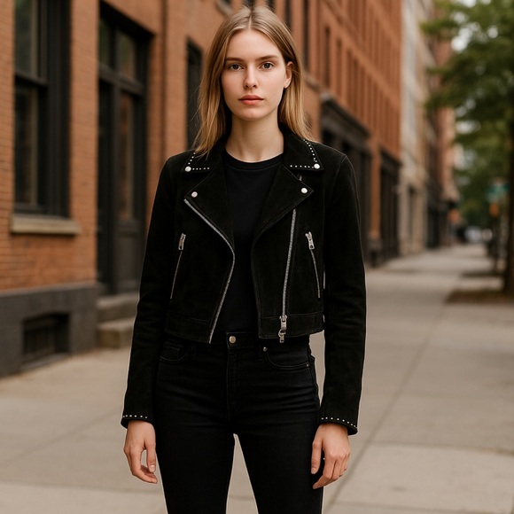 All Saints Jackets & Blazers - NWT All Saints Western Dalby Studded Suede Biker Jacket Size 6